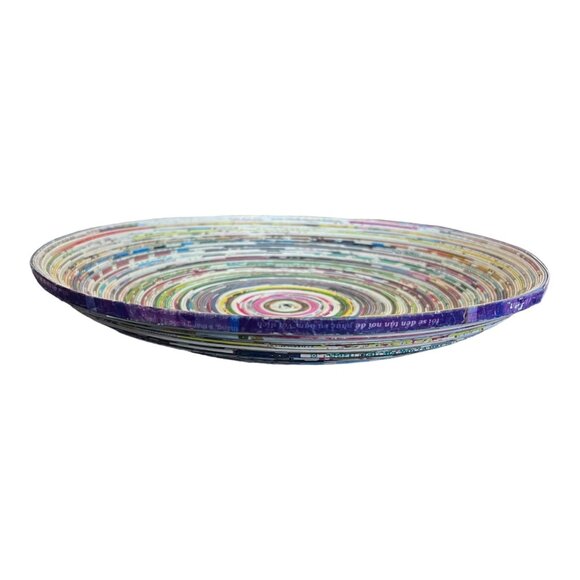Handmade Upcycled Magazine Paper Basket Plate Multicolored 10.5" Dia X 2" - Picture 2 of 8